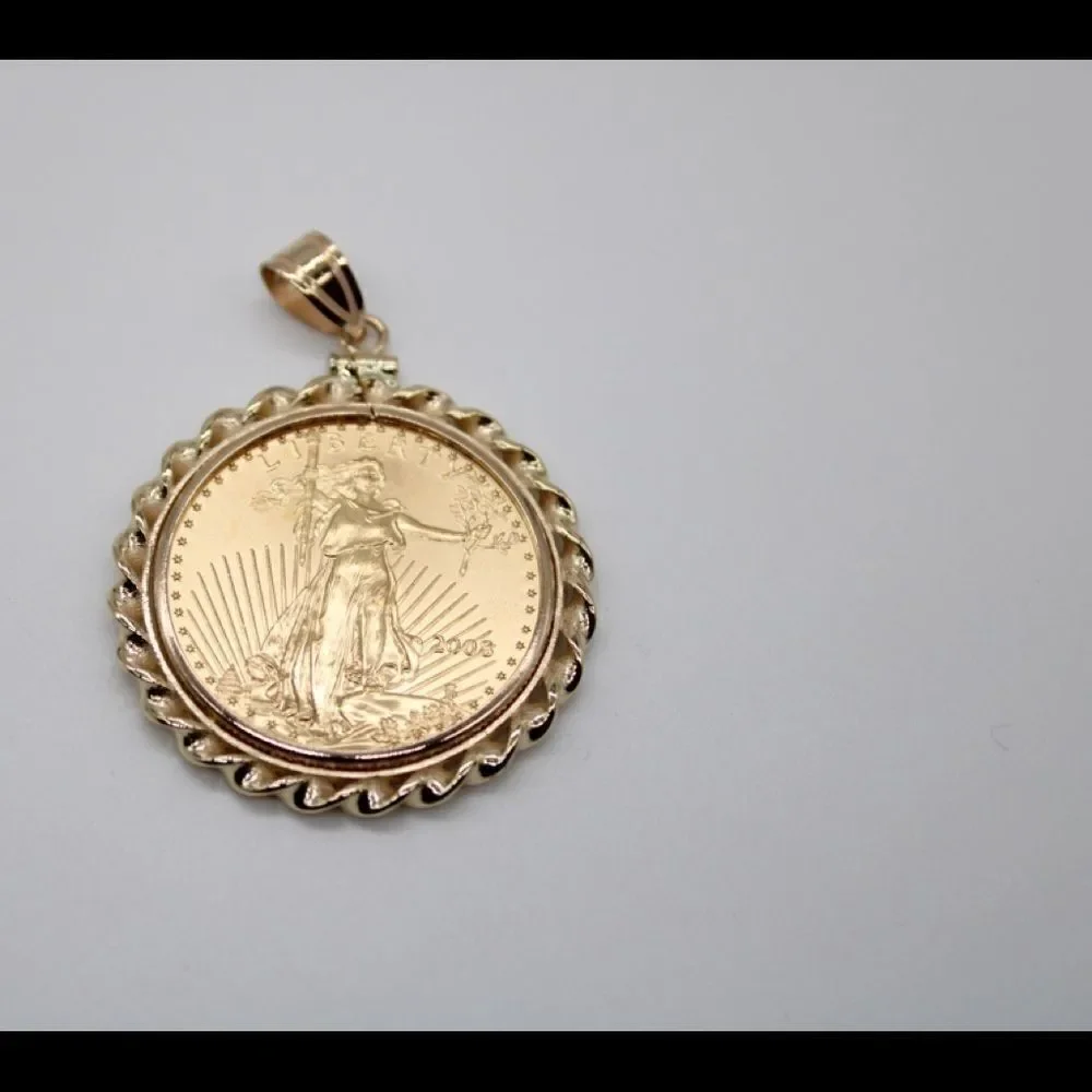 14k Twisted Wire Polished Screw Top Bezel With 1/2 ounce American Eagle Coin
